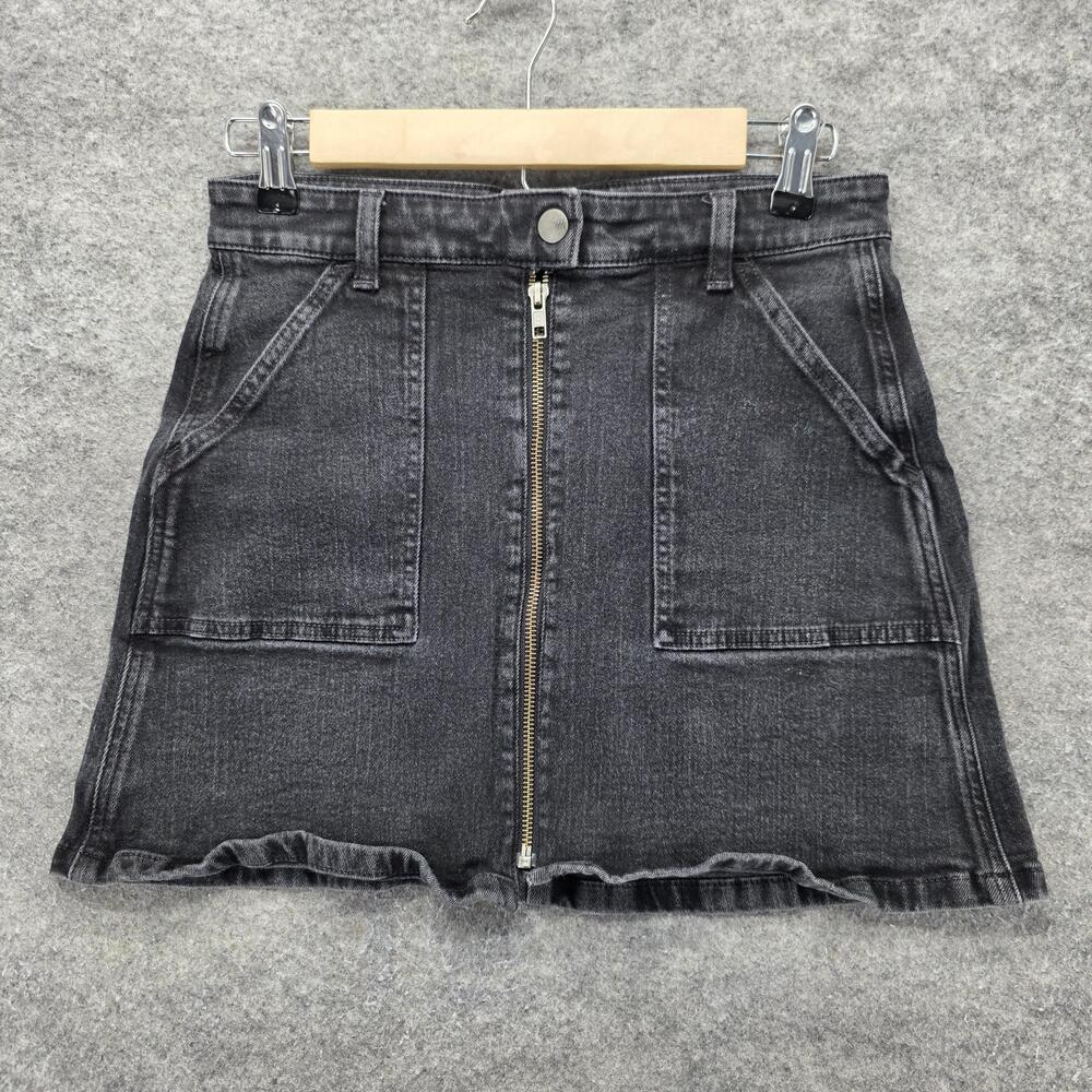 Madewell Skirt Womens 27 Black Short A-Line Denim Front Zip Ruffle Hem Pockets